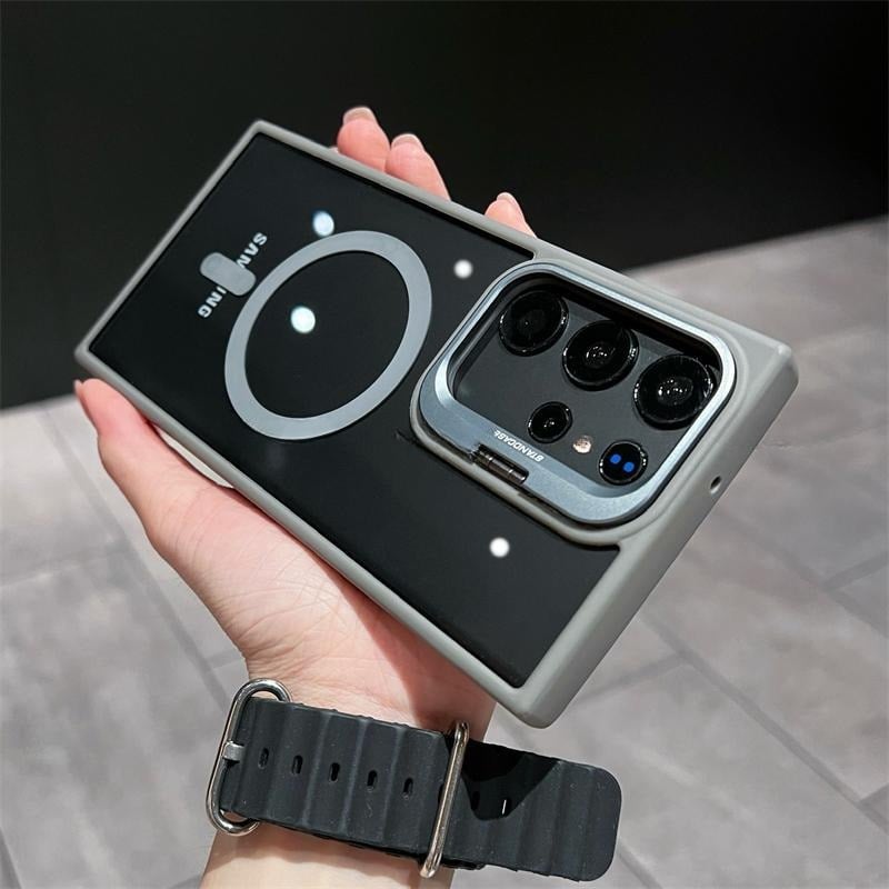 Soft Silicone-Edged Transparent Samsung Phone Case, Complete with a Foldable Metal Lens Protection Frame
