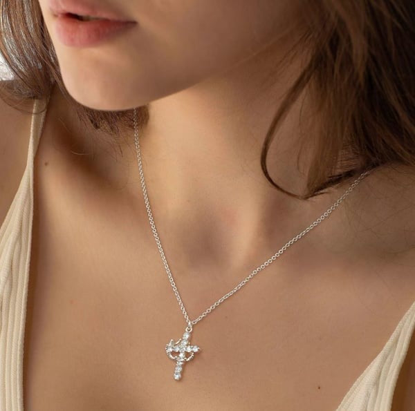 🎄Christmas Pre-sale🎁Paved Cross Rotated Crown Necklace