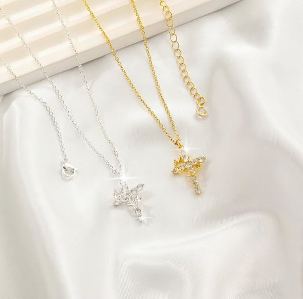🎄Christmas Pre-sale🎁Paved Cross Rotated Crown Necklace