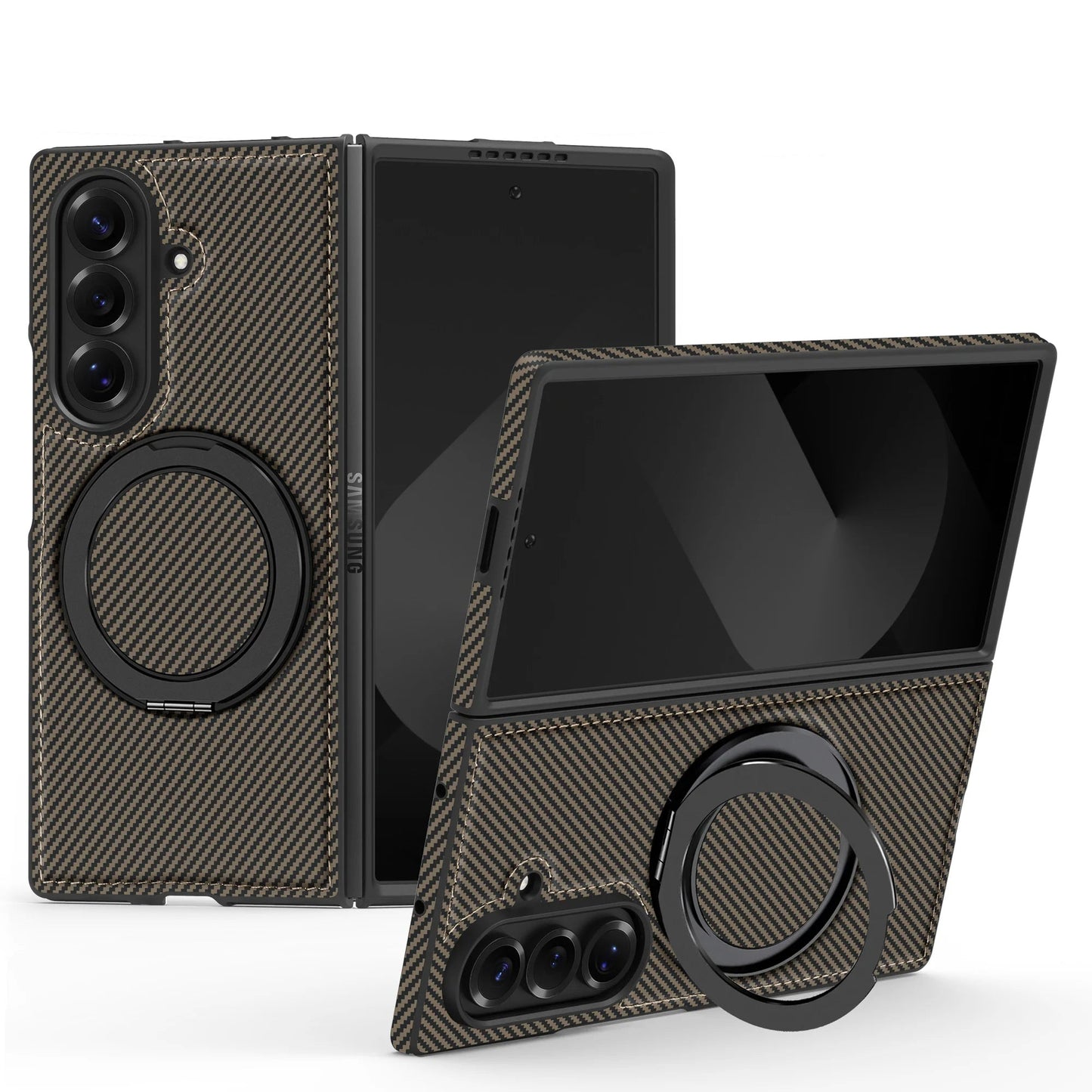 Carbon Fiber Texture Case with 360° Magnetic Ring Stand | Samsung Galaxy Z Fold Series