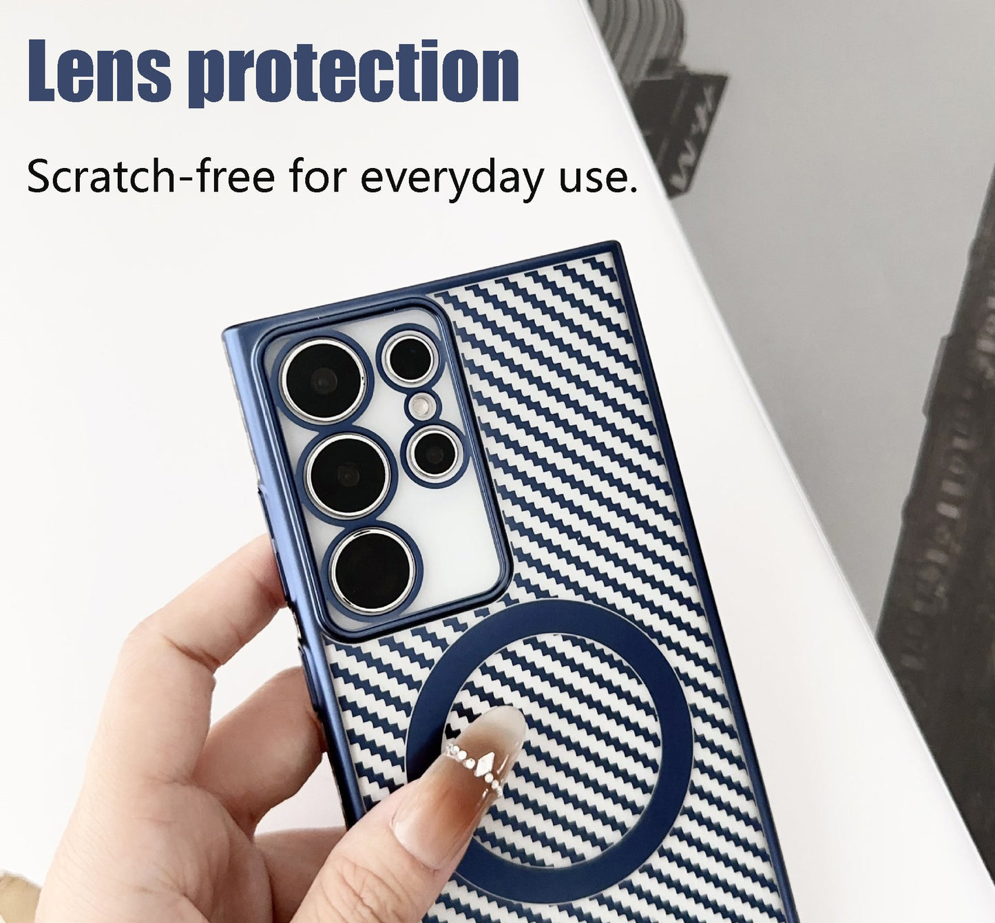 6D Plating Phone Case - Carbon Fiber Pattern Magnetic Large Hole Protective Case