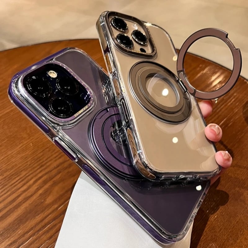 Luxury Magsafe Magnetic Transparent 360°Rotating Holder Stand Phone Case