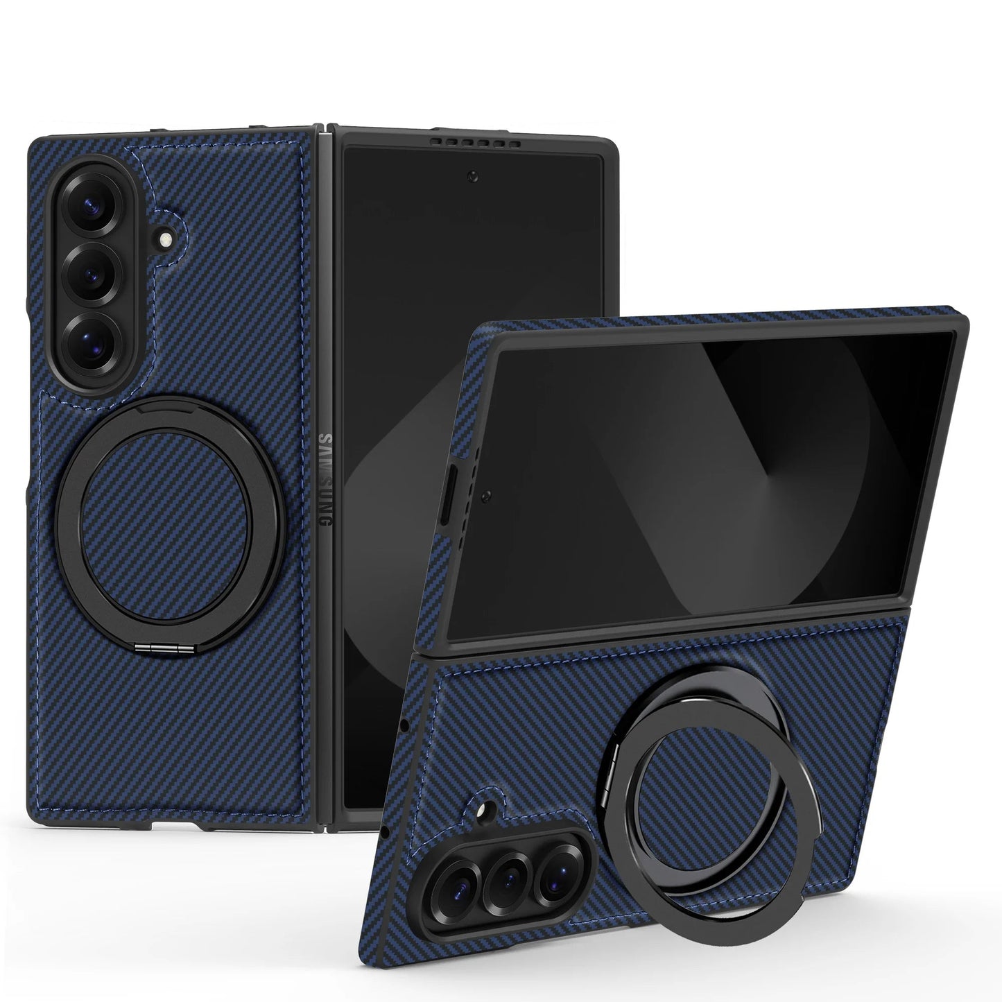 Carbon Fiber Texture Case with 360° Magnetic Ring Stand | Samsung Galaxy Z Fold Series
