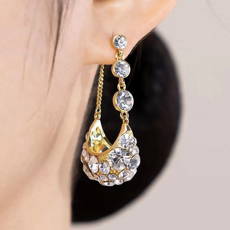 Zircon Basket Long Tassel Earrings