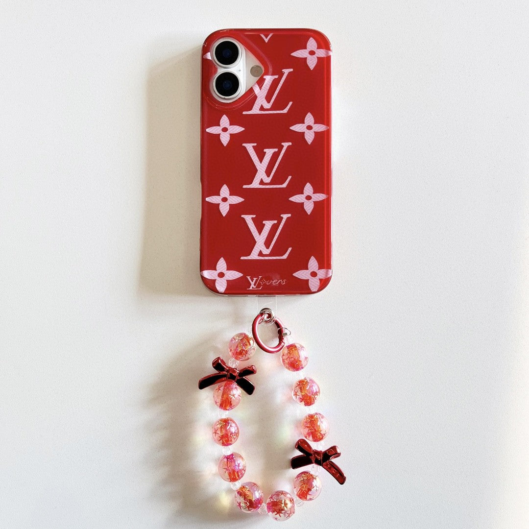 LV Red Floral Monogram iPhone Case & Charm Bracelet Set