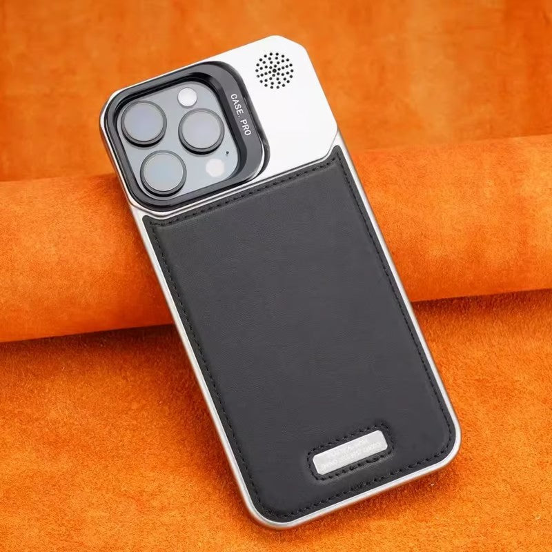 Frameless carbon fiber leather phone case with lens holder for iPhone 16/15/14/13/12 series