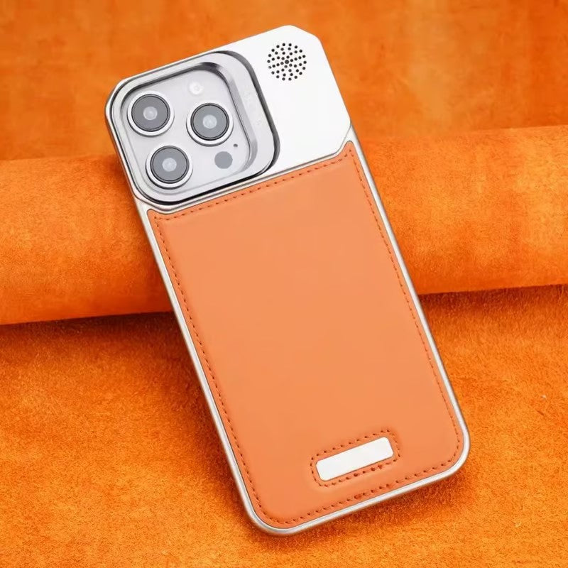 Frameless carbon fiber leather phone case with lens holder for iPhone 16/15/14/13/12 series