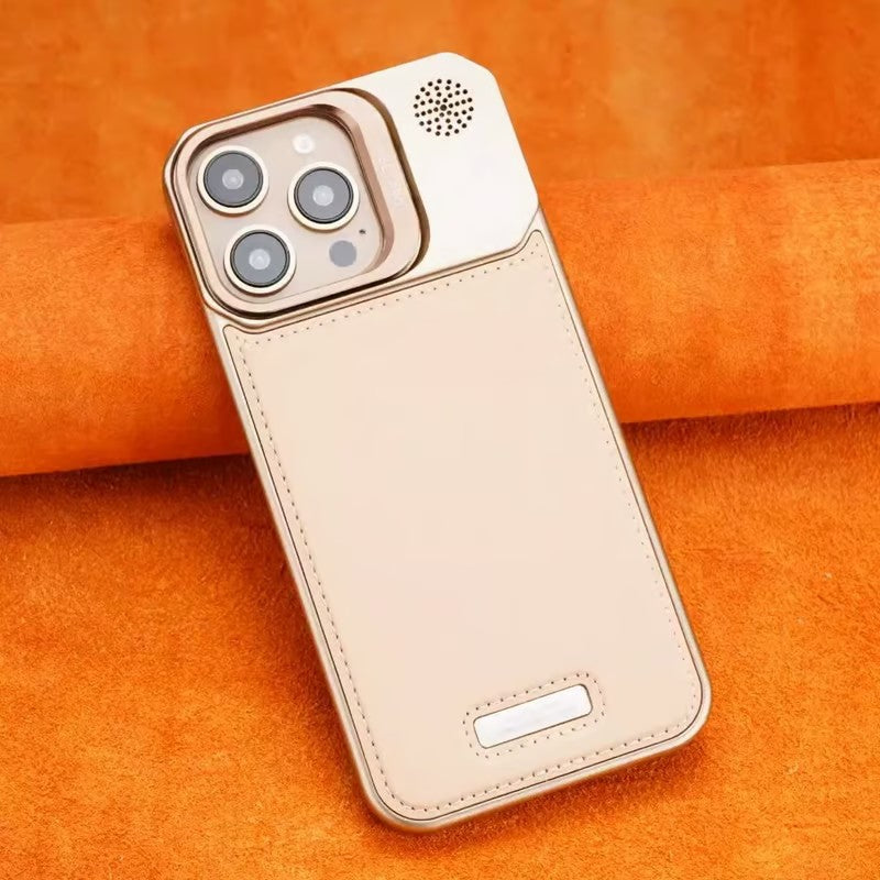 Frameless carbon fiber leather phone case with lens holder for iPhone 16/15/14/13/12 series