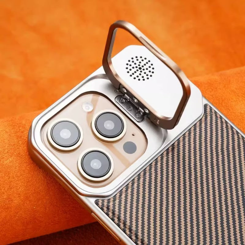 Frameless carbon fiber leather phone case with lens holder for iPhone 16/15/14/13/12 series