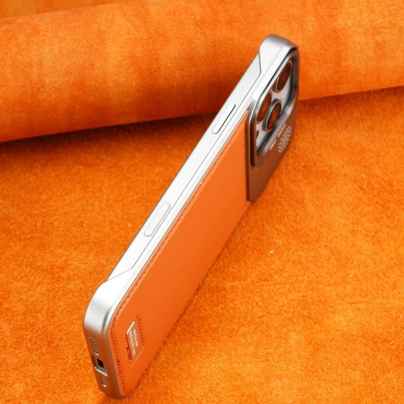 Frameless carbon fiber leather phone case with lens holder for iPhone 16/15/14/13/12 series