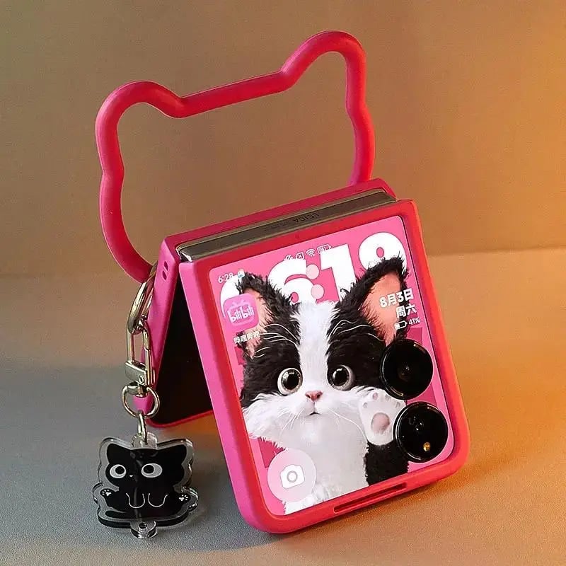 Cartoon Portable Cat Phone Case for Galaxy Z Flip6/Flip5/Flip4/Flip3