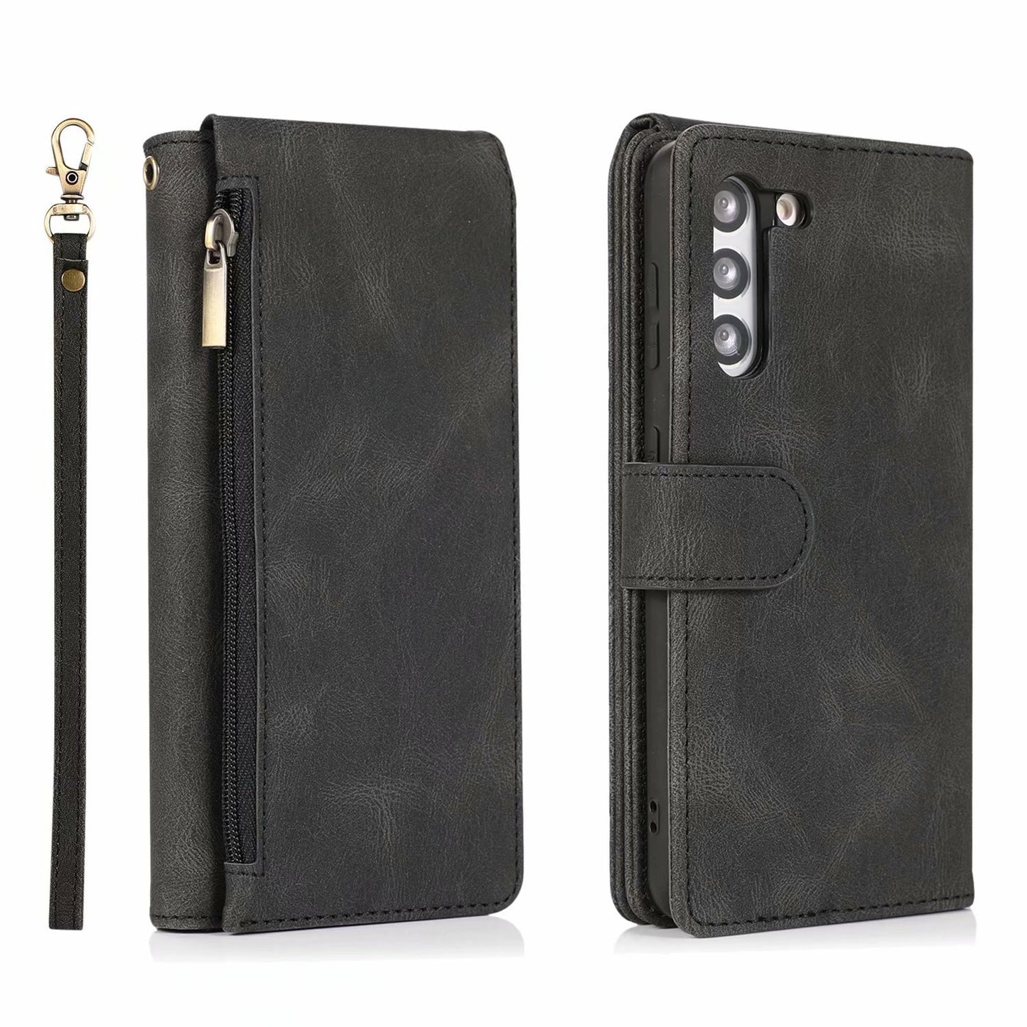 Leather Zipper Wallet Phone Case For Samsung A15