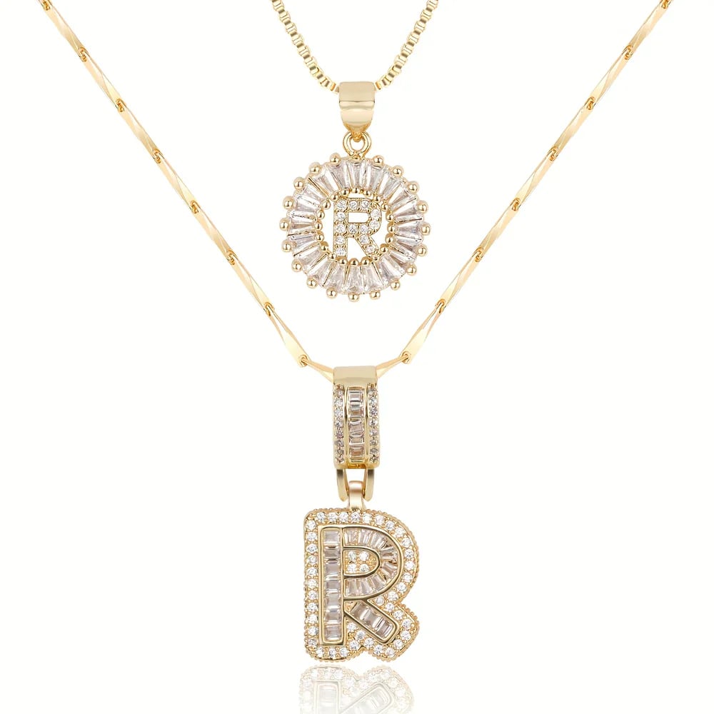2 Pack - Initial Letter Pendant Necklaces