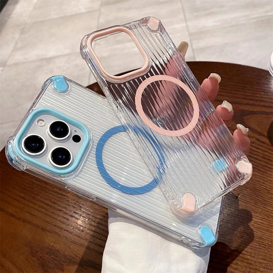 Clear 3D StripeTexture Magnetic Wireless Charging  Case For iPhone
