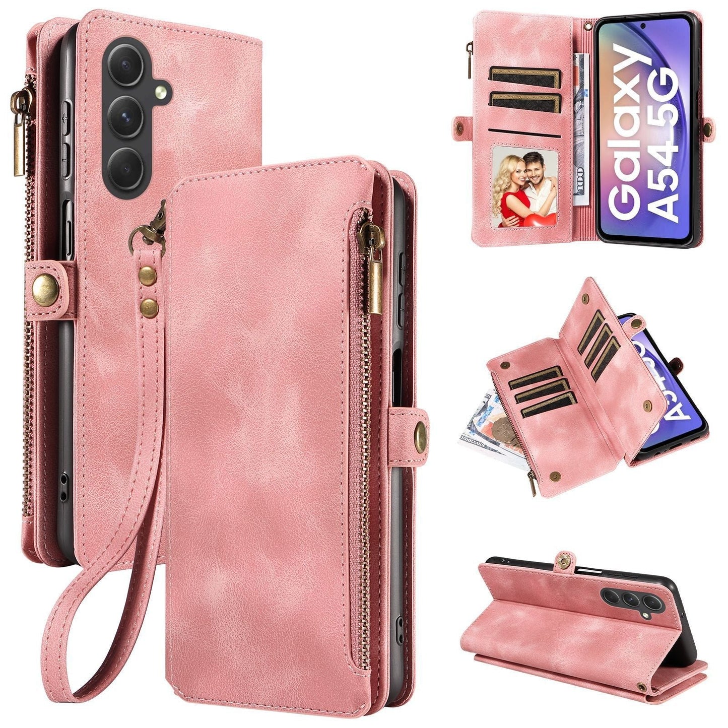 Vintage Wallet Zipper Card Insert Leather Case For Samsung A16