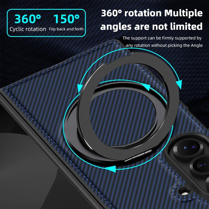 Carbon Fiber Texture Case with 360° Magnetic Ring Stand | Samsung Galaxy Z Fold Series