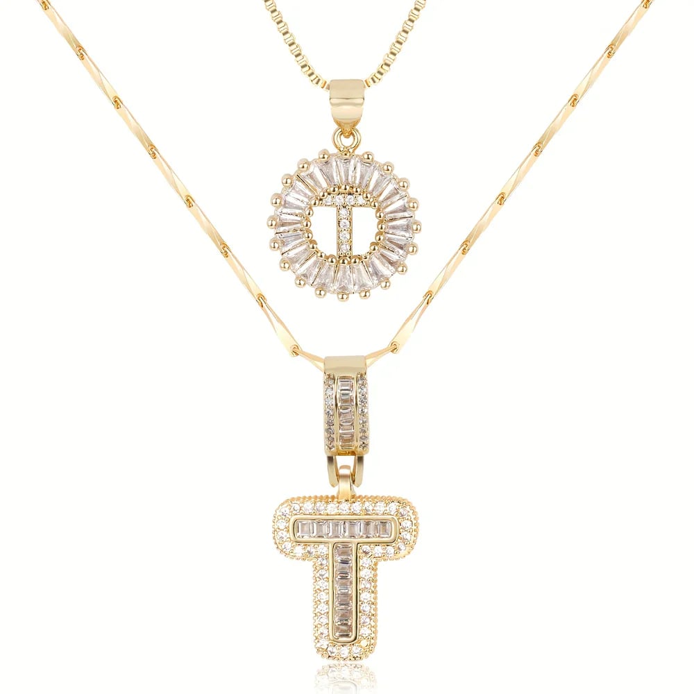 2 Pack - Initial Letter Pendant Necklaces