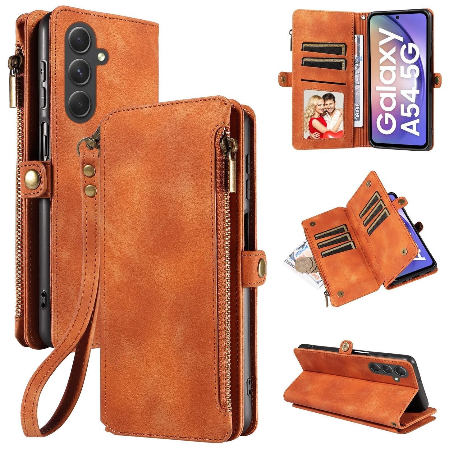Vintage Wallet Zipper Card Insert Leather Case For Samsung A16