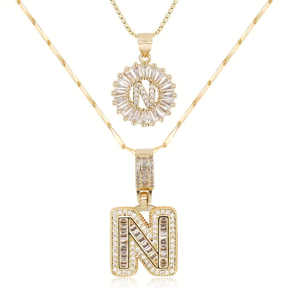2 Pack - Initial Letter Pendant Necklaces