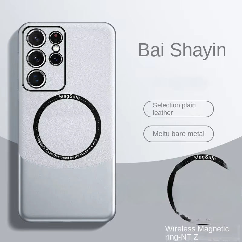 Colorblock leather case anti-fall magnetic mobile phone case For Samsung