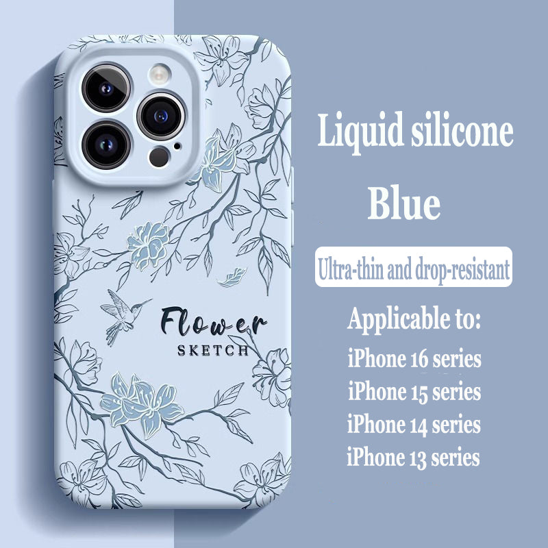 Sketch Flower Liquid Silicone Skin Feeling Magnetic Phone Case For iPhone