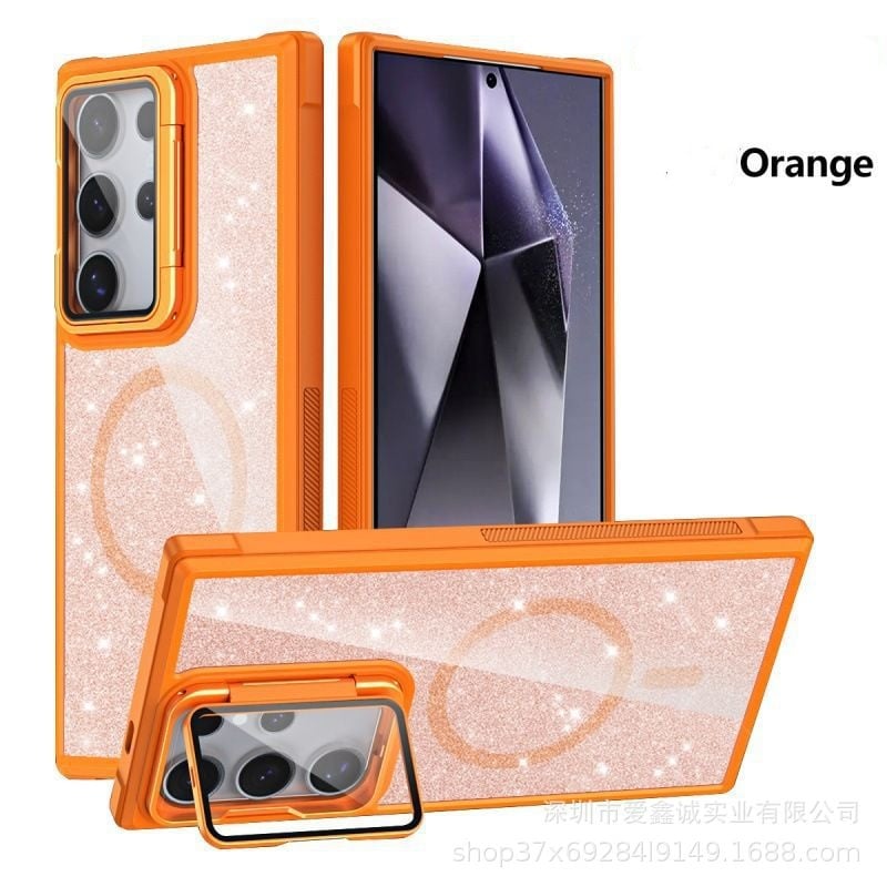 Glitter lens holder for Samsung Galaxy S24 S23 with magnetic phone case