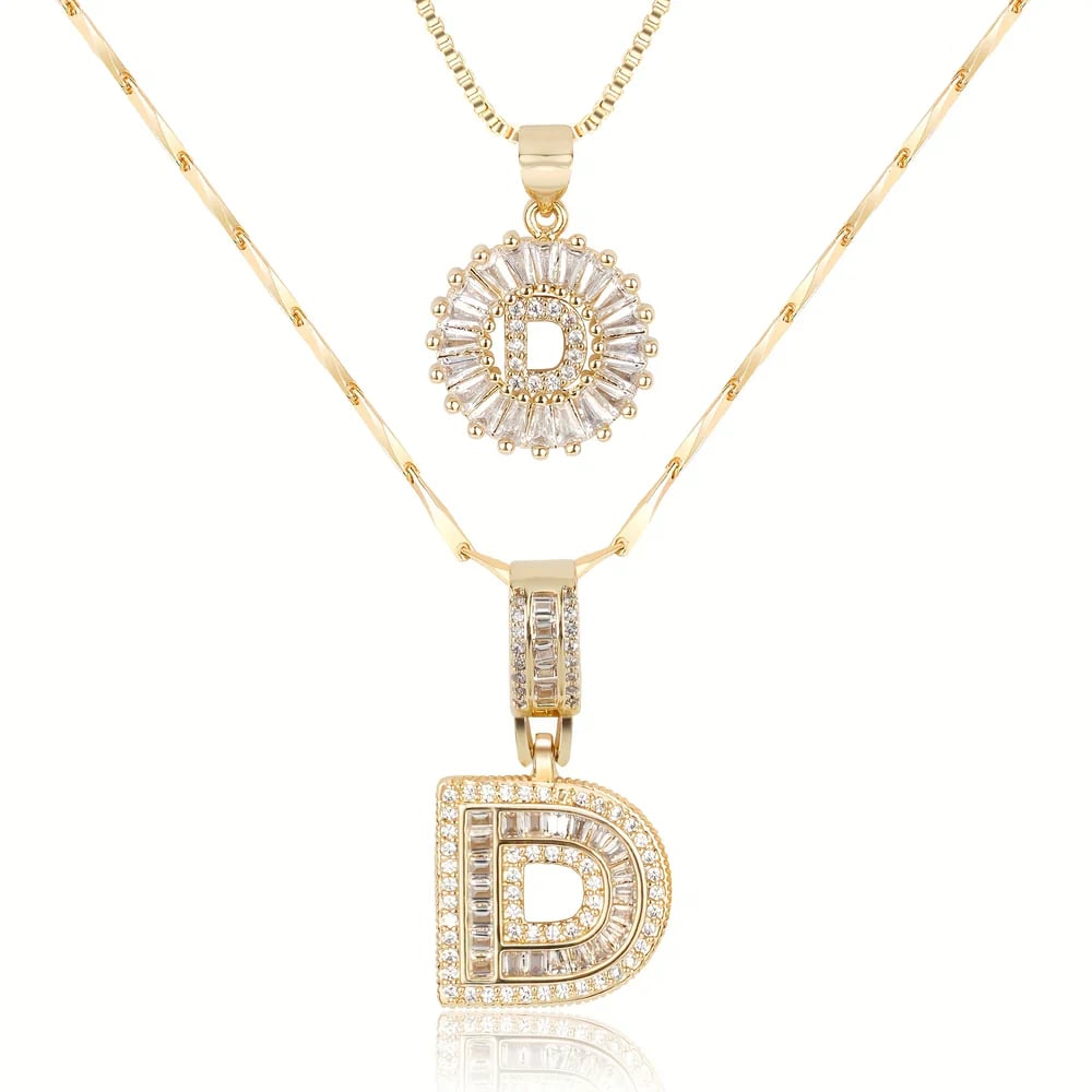 2 Pack - Initial Letter Pendant Necklaces