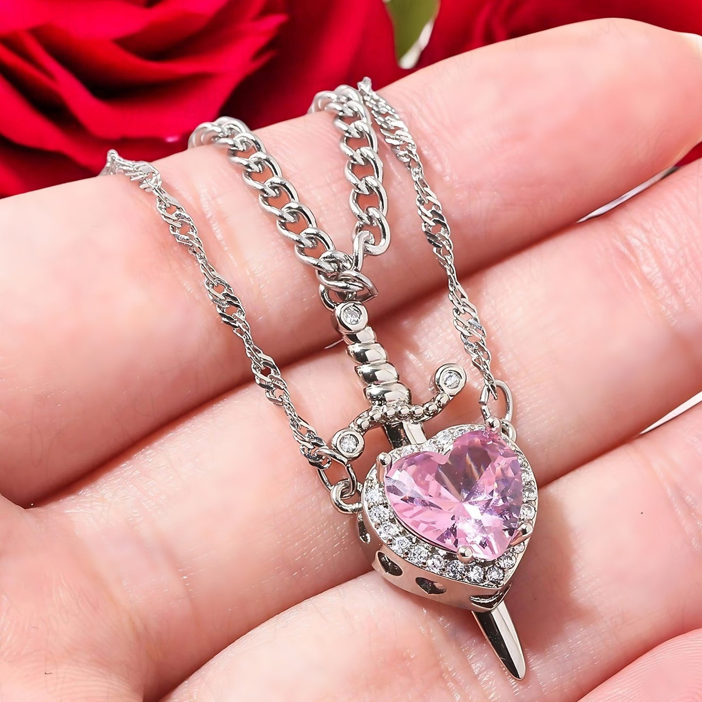 🌹Valentine's Day sale💝Heart and Sword Pendant Necklace - Couple Necklaces