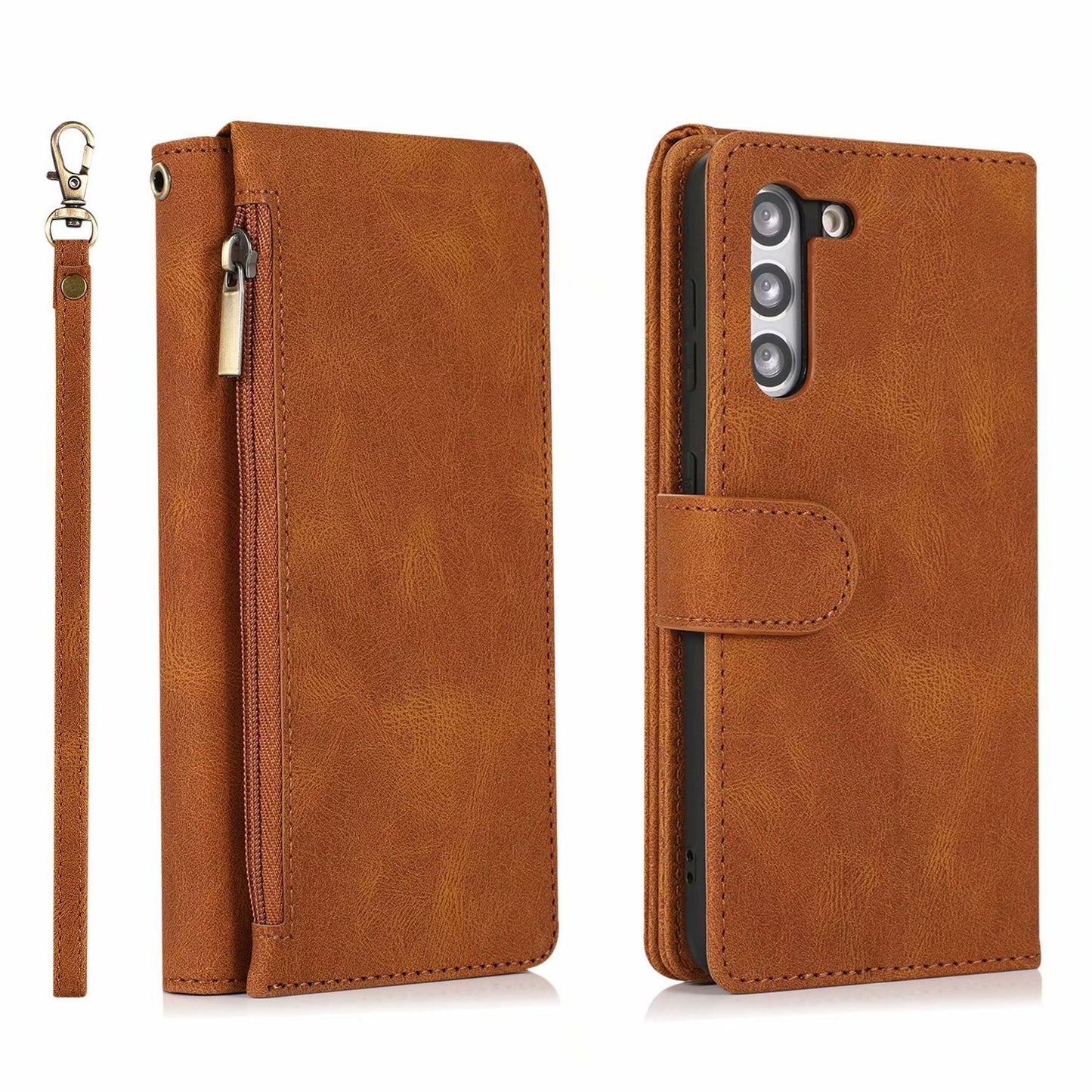 Leather Zipper Wallet Phone Case For Samsung A15
