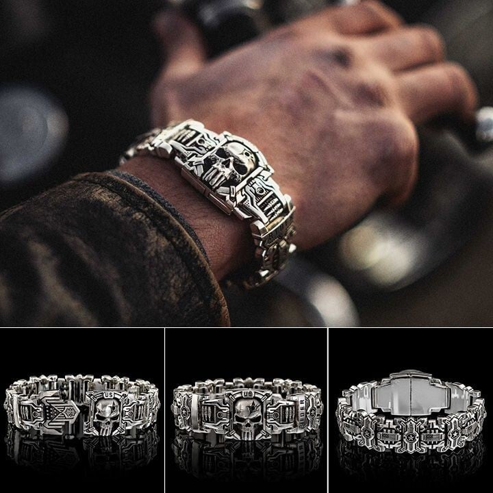 Armed Forces Destiny Struggle Skull Interlock Silver Bracelet