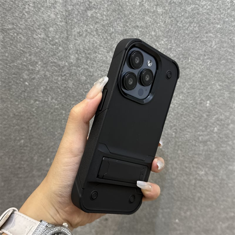 Premium Solid Color Phone Case with Built-in Stand, Enhanced Drop Protection & Raised Edges for Camera and Screen