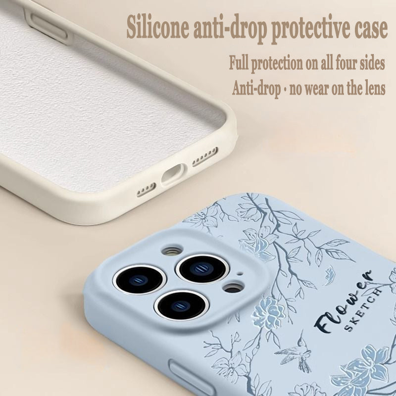 Sketch Flower Liquid Silicone Skin Feeling Magnetic Phone Case For iPhone