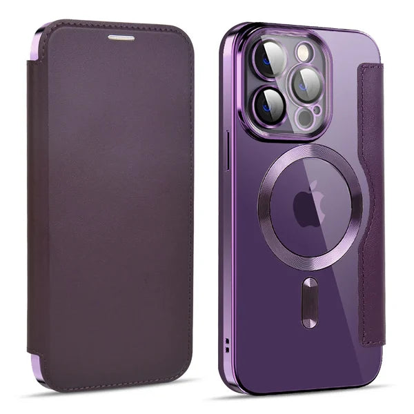 π±2024 New Transparent Electroplated Magnetic Leather Flip Case for iPhone