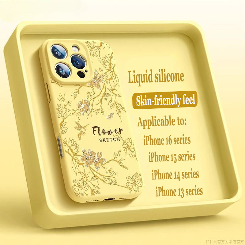 Sketch Flower Liquid Silicone Skin Feeling Magnetic Phone Case For iPhone