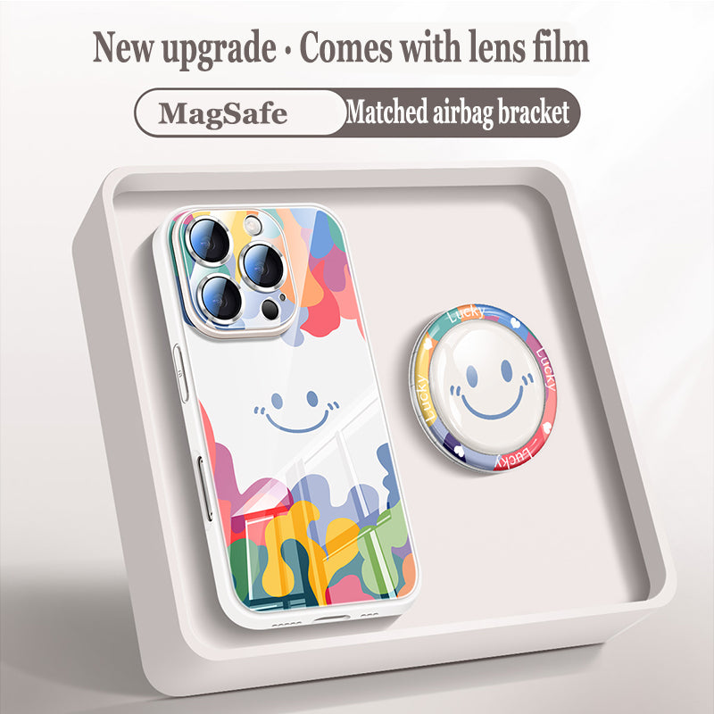 Cute Smiley Liquid Glass Magnetic Holder Phone Case For iPhone