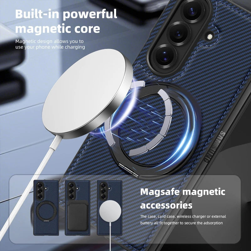 Carbon Fiber Texture Case with 360° Magnetic Ring Stand | Samsung Galaxy Z Fold Series