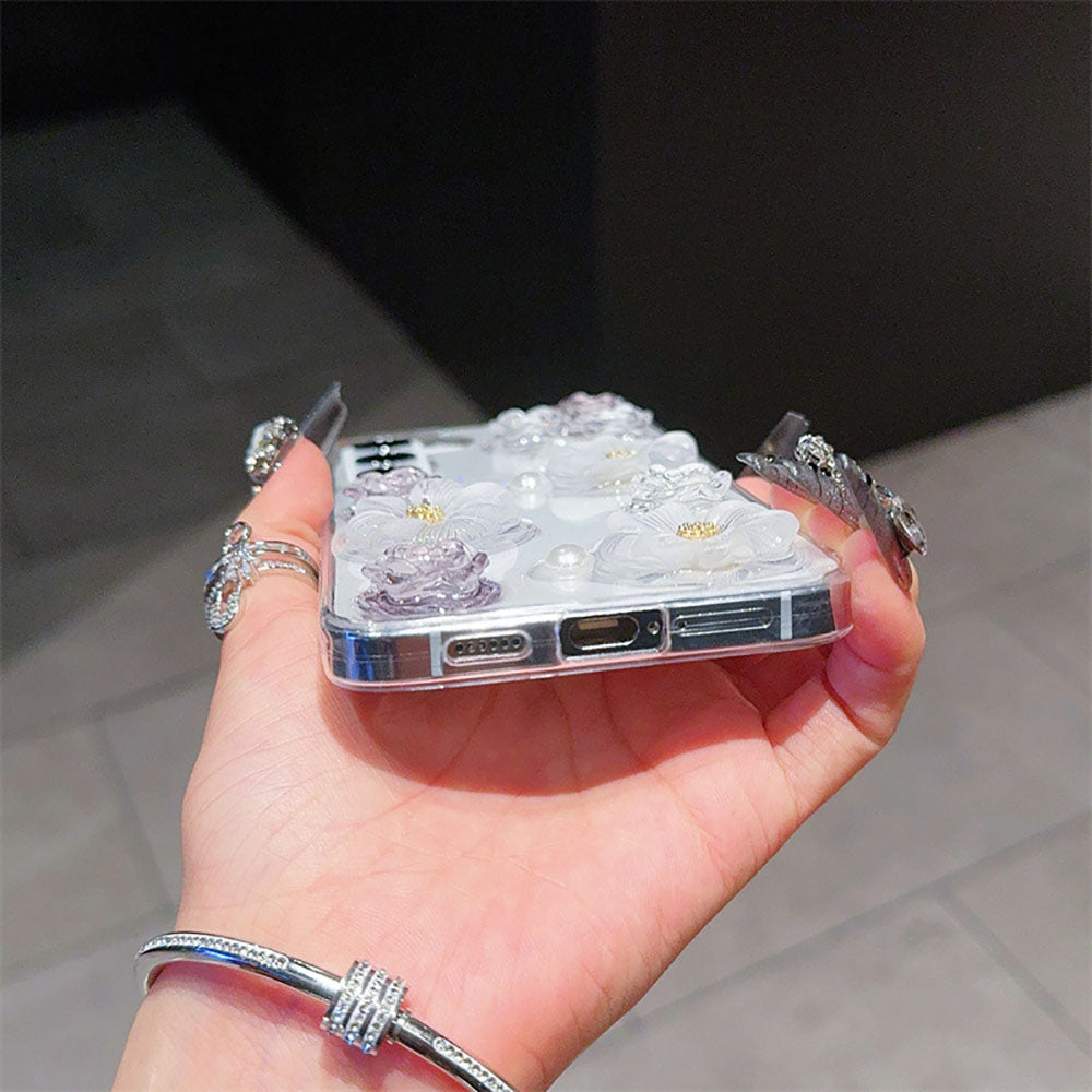 Transparent Flower Pearl Phone Case For Samsung