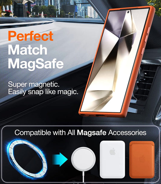 Luxury For Wireless Charging MagSafe Magnetic Soft TPU Leather Cover For Samsung Galaxy S24 Ultra Plus FE