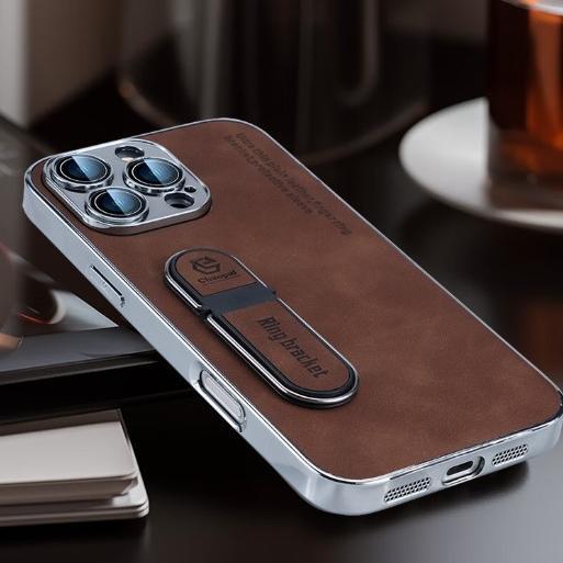 Plain leather ring holder mobile phone case suitable for Apple series