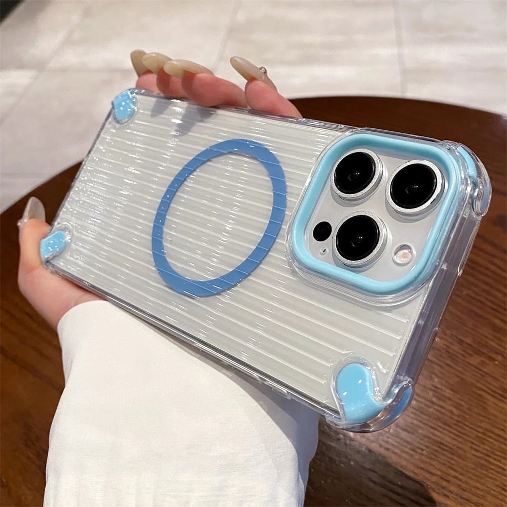 Clear 3D StripeTexture Magnetic Wireless Charging  Case For iPhone