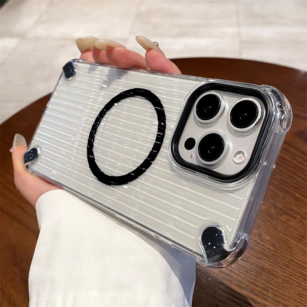 Clear 3D StripeTexture Magnetic Wireless Charging  Case For iPhone