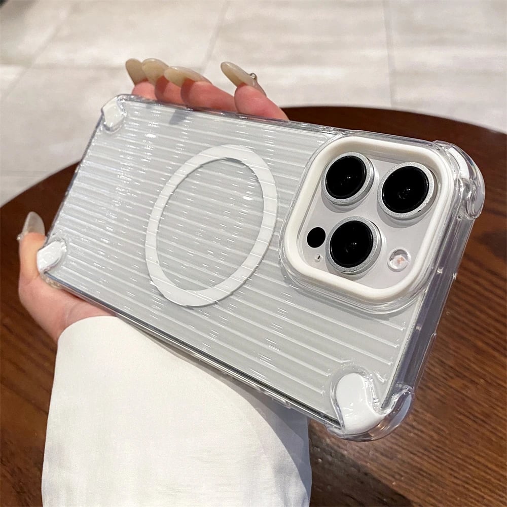 Clear 3D StripeTexture Magnetic Wireless Charging  Case For iPhone