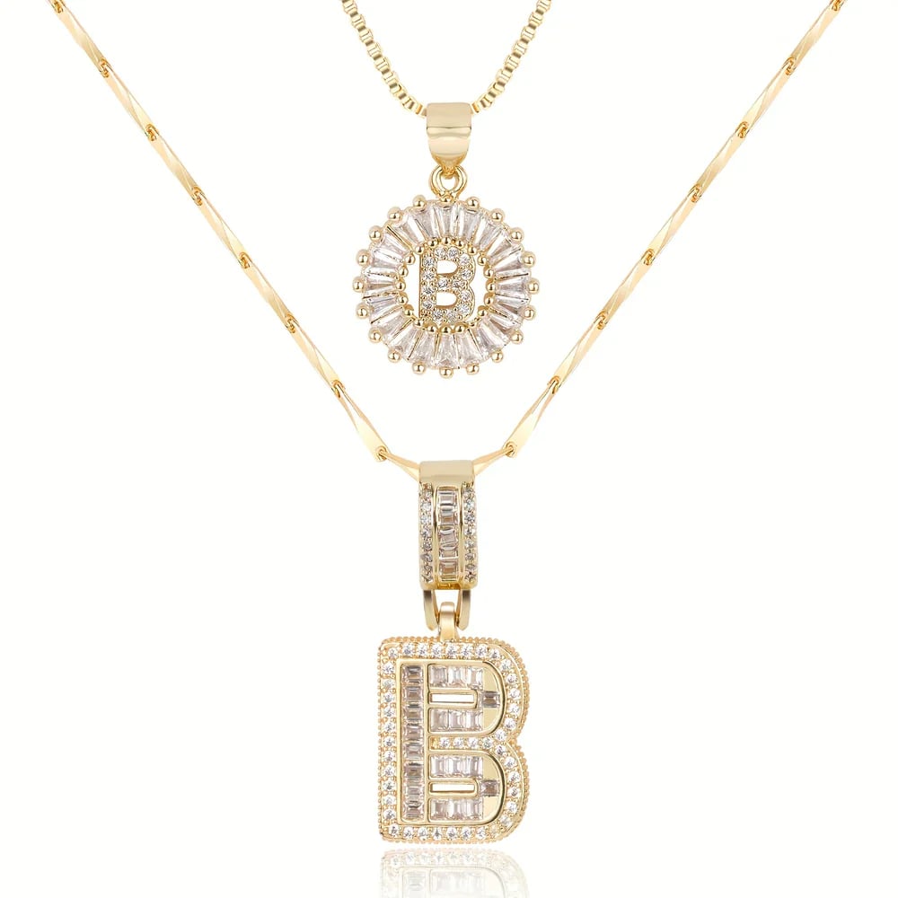2 Pack - Initial Letter Pendant Necklaces