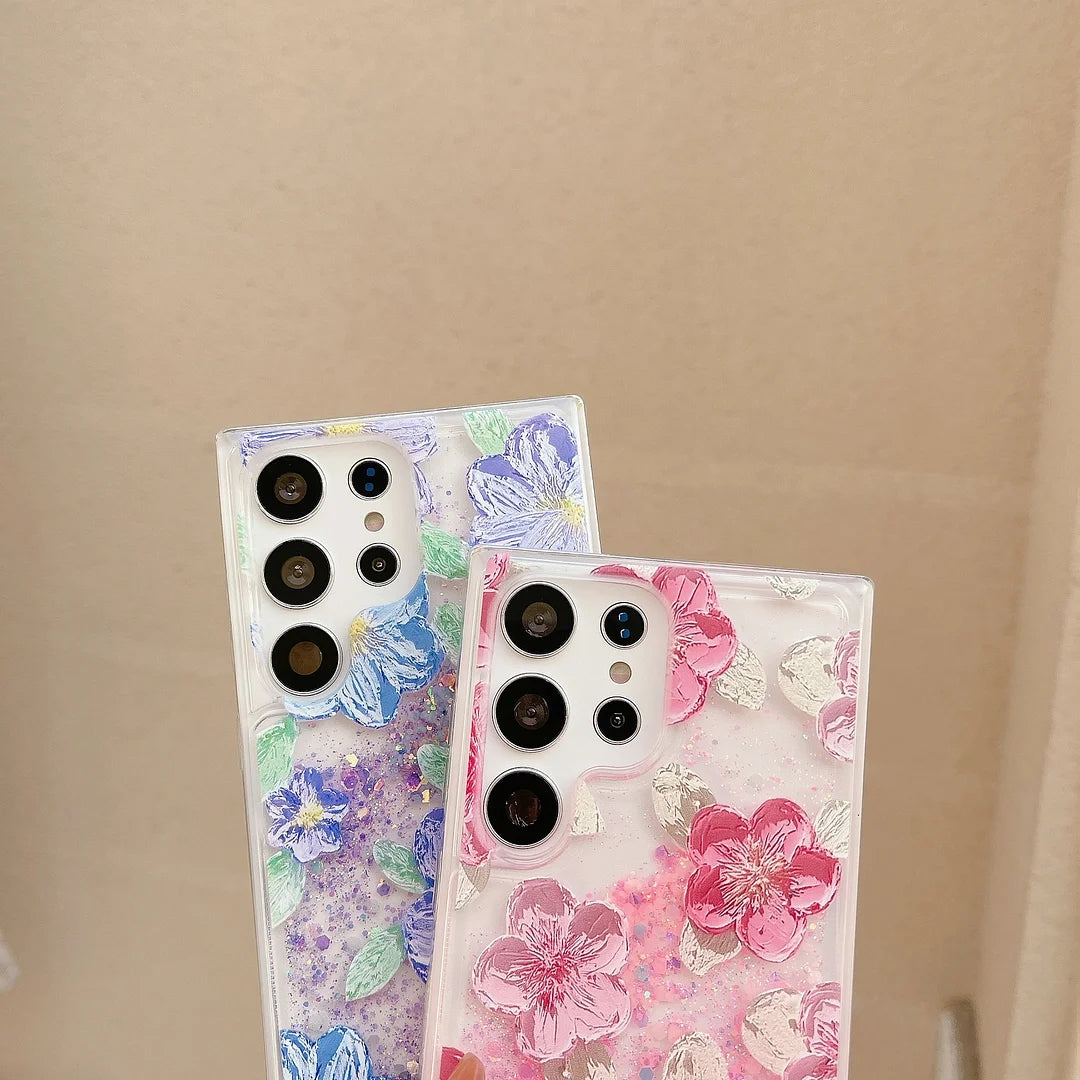 šFluorescent Quicksand Oil Painting Flowers Phone Case For Samsung
