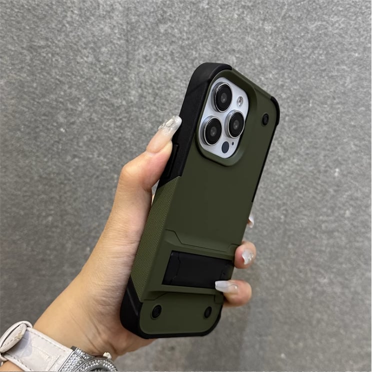 Premium Solid Color Phone Case with Built-in Stand, Enhanced Drop Protection & Raised Edges for Camera and Screen