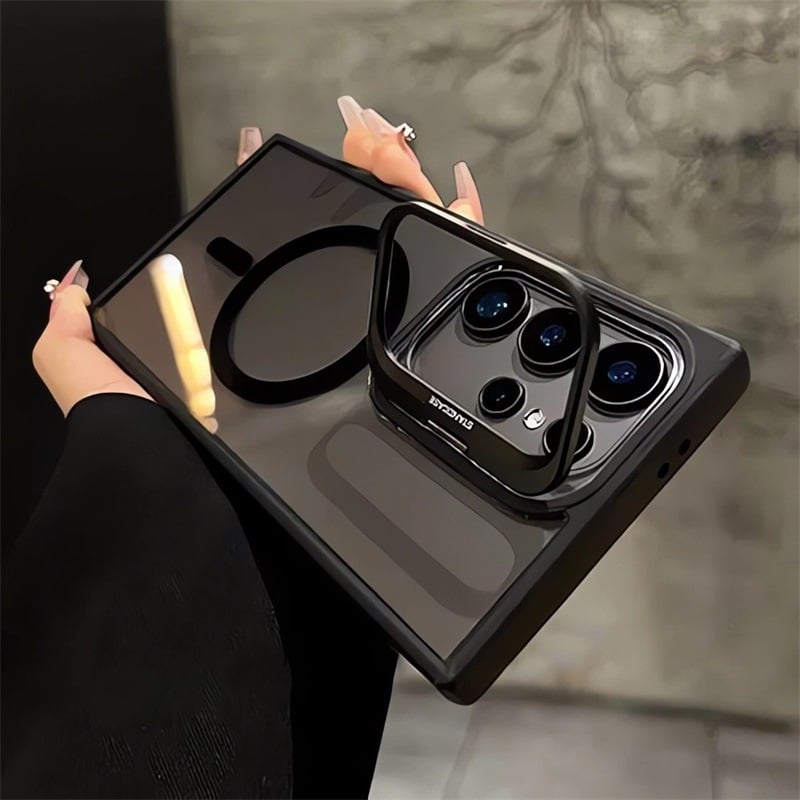Soft Silicone-Edged Transparent Samsung Phone Case, Complete with a Foldable Metal Lens Protection Frame