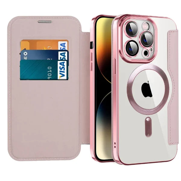 π±2024 New Transparent Electroplated Magnetic Leather Flip Case for iPhone