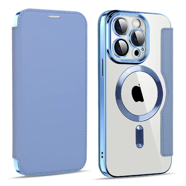 π±2024 New Transparent Electroplated Magnetic Leather Flip Case for iPhone