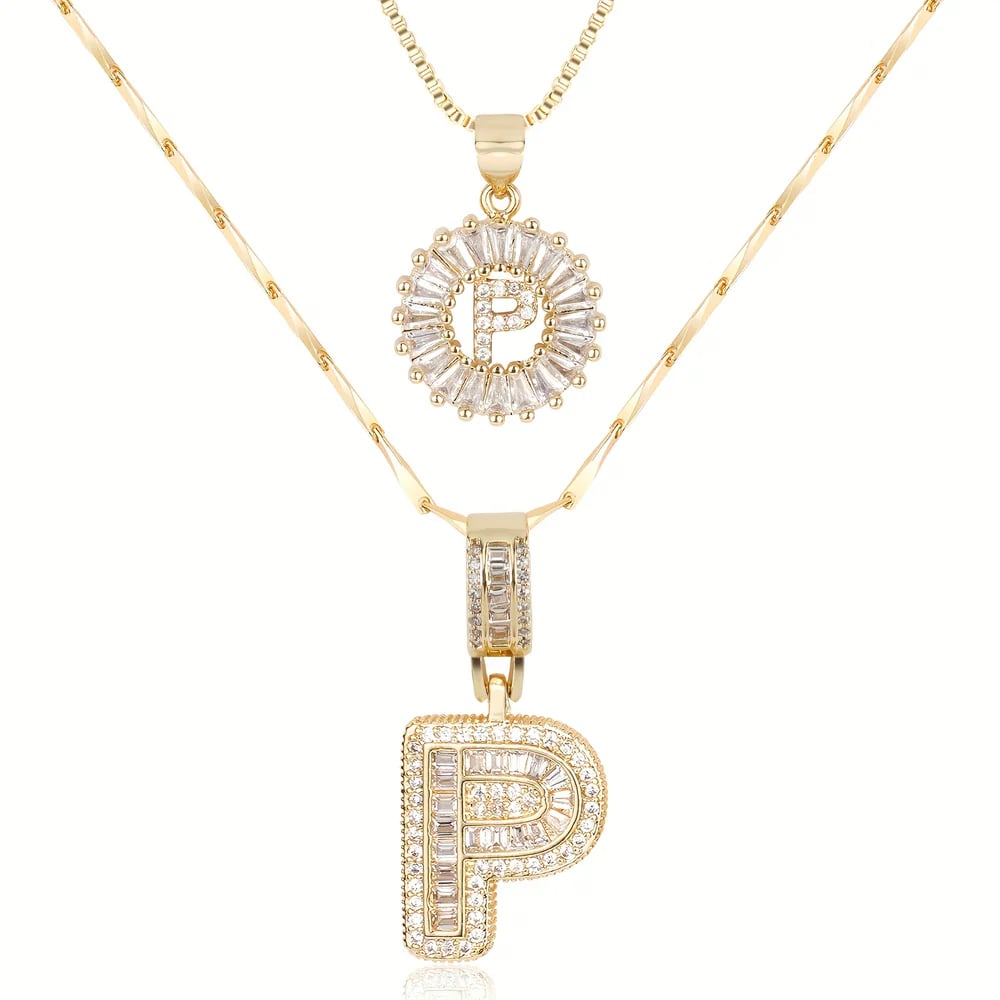 2 Pack - Initial Letter Pendant Necklaces