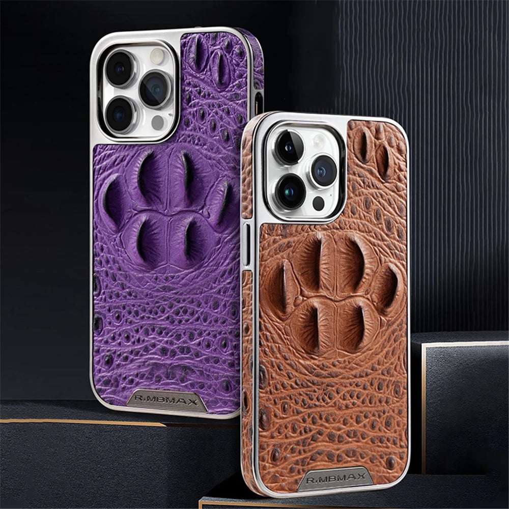 Luxury Business Crocodile Claw Genuine Leather Case For iPhone 16 Pro Max 14 13 12 15 Pro Max 16 Pro Shockproof Cover Phone Case